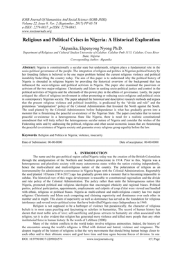 Religious and Political Crises in Nigeria: a Historical Exploration