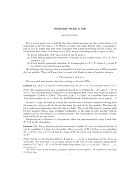 MODULES OVER a PID Every Vector Space Over a Field K That Has a Finite