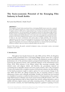 The Socio-Economic Potential of the Emerging Film Industry in Saudi Arabia