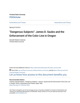 James D. Saules and the Enforcement of the Color Line in Oregon