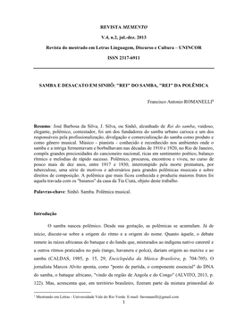 Dez. 2013 Revista Do Mestrado Em Letras Linguagem, Discurso E Cultura