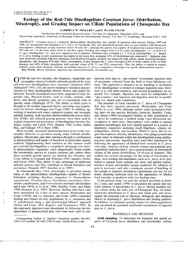 Ecology of the Red-Tide Dinoflagellate Ceratium Furca: Distribution, Mixotrophy, and Grazing Impact on Ciliate Populations of Chesapeake Bay