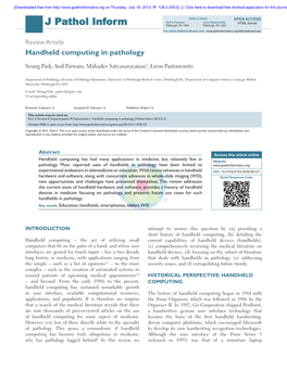 Handheld Computing in Pathology