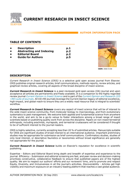 Current Research in Insect Science