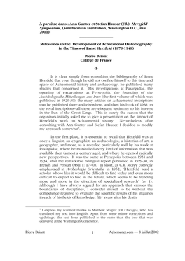 Herzfeld Symposium, (Smithsonian Institution, Washington D.C., Mai 2001) ______