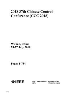 2018 37Th Chinese Control Conference (CCC 2018)
