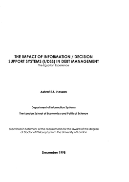 THE IMPACT of INFORMATION / DECISION SUPPORT SYSTEMS (L/DSS) in DEBT MANAGEMENT the Egyptian Experience