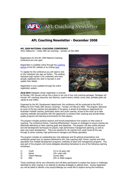 AFL Coaching Newsletter - December 2008
