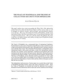 The Peace of Westphalia and the Rise of Collectivist Security Over Imperialism