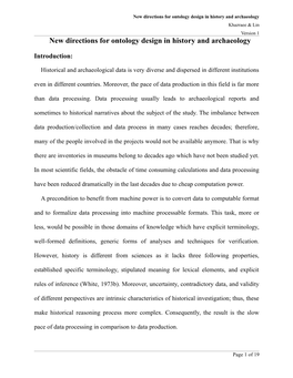 New Directions for Ontology Design in History and Archaeology Khazraee & Lin Version 1 New Directions for Ontology Design in History and Archaeology