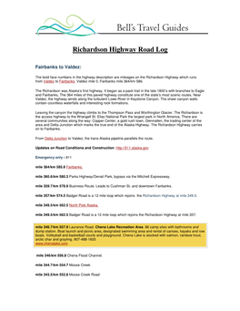 Richardson Highway Road Log