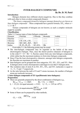 INTER-HALOGEN COMPOUNDS by Dr. D. M. Patel Introduction: Halogen Elements Have Different Electro-Negativity