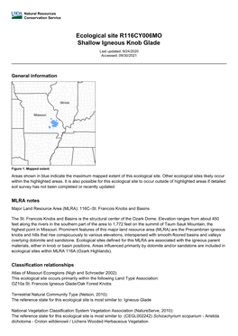 Ecological Site R116CY006MO Shallow Igneous Knob Glade