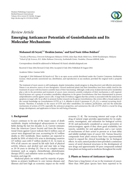 Emerging Anticancer Potentials of Goniothalamin and Its Molecular Mechanisms