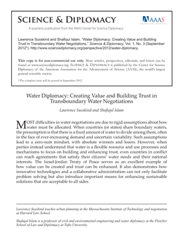 Creating Value and Building Trust in Transboundary Water Negotiations,” Science & Diplomacy, Vol