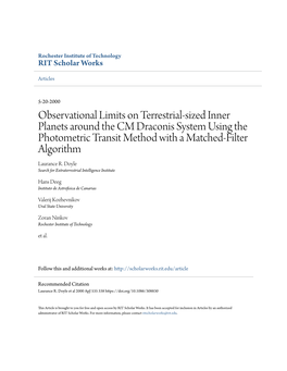 Observational Limits on Terrestrial-Sized Inner Planets Around the CM Draconis System Using the Photometric Transit Method with a Matched-Filter Algorithm Laurance R