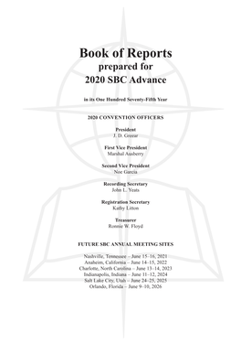 Book of Reports Prepared for 2020 SBC Advance