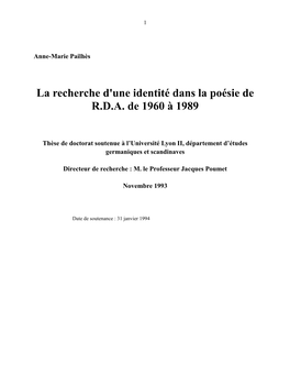 La Recherche D'une Identité Dans La Poésie De RDA De 1960 À 1989