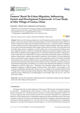 Farmers' Rural-To-Urban Migration, Influencing Factors and Development Framework: a Case Study of Sihe Village of Gansu, China