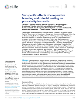 Sex-Specific Effects of Cooperative Breeding and Colonial Nesting On