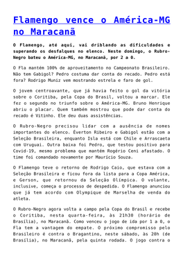 Flamengo Vence O América-MG No Maracanã