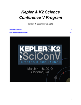 Kepler & K2 Science Conference V Program