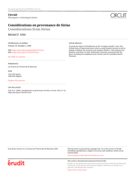 Considérations En Provenance De Sirius Considerations from Sirius Michel F