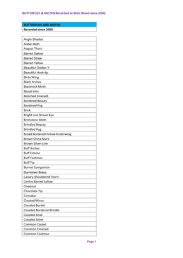 BUTTERFLIES & MOTHS Recorded at Weir Wood Since 2000