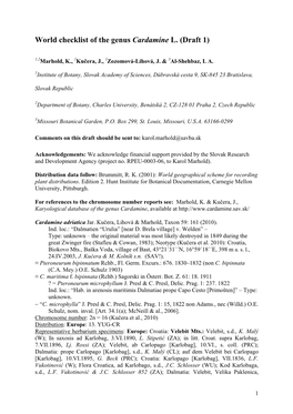 World Checklist of the Genus Cardamine L. (Draft 1)