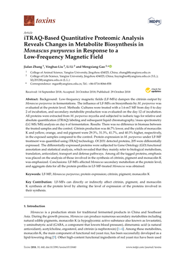 Itraq-Based Quantitative Proteomic Analysis Reveals Changes in Metabolite Biosynthesis in Monascus Purpureus in Response to a Low-Frequency Magnetic Field