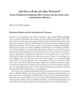 „Ich Bin Zu Ende Mit Allen Träumen!“ – Franz Schuberts Erzählung Mein