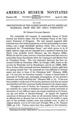 AMERICAN MUSEUM NOVITATES Published by the MUSEUM of NATURAL HISTORY Number 793 American New York City April 15, 1935