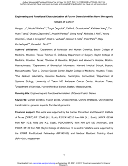 Engineering and Functional Characterization of Fusion Genes Identifies Novel Oncogenic
