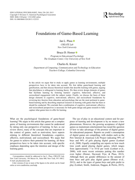 Foundations of Game-Based Learning