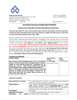 Sale Notice for Sale of Immovable Properties