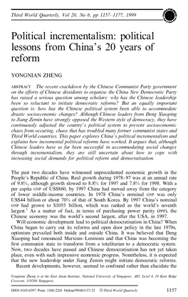 Political Lessons from China's 20 Years of Reform