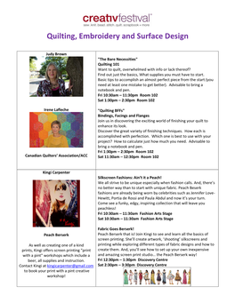 Quilting, Embroidery and Surface Design