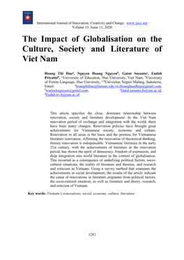 The Impact of Globalisation on the Culture, Society and Literature of Viet Nam