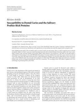 Susceptibility to Dental Caries and the Salivary Proline-Rich Proteins