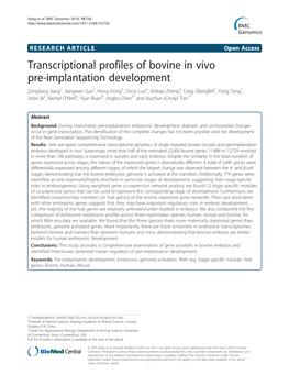 Transcriptional Profiles of Bovine in Vivo Pre-Implantation