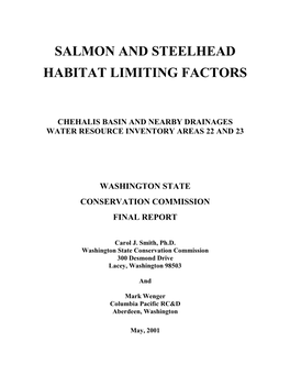 Salmon and Steelhead Habitat Limiting Factors: Chehalis Basin and Nearby Drainages, Water Resource Inventory Areas 22 and 23