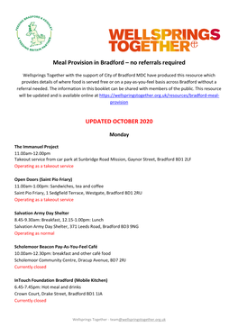 Meal Provision in Bradford – No Referrals Required