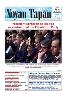 President Sargsyan Re-Elected As Chairman of the Republican Party