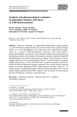 Synthesis and Pharmacological Evaluation of Antioxidant Chalcone Derivatives of 2(3H)-Benzoxazolones