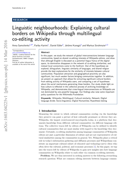 Linguistic Neighbourhoods: Explaining Cultural Borders on Wikipedia Through Multilingual Co-Editing Activity