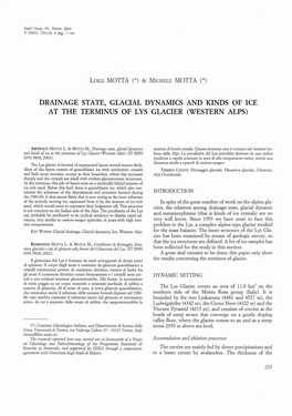 Drainage State, Glacial Dynamics and Kinds of Ice at the Terminus of Lys Glacier (Western Alps)