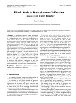 Kinetic Study on Dodecylbenzene Sulfonation in a Mixed Batch Reactor