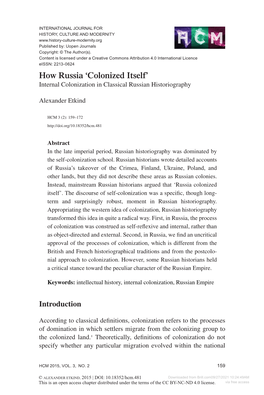 How Russia ‘Colonized Itself’ Internal Colonization in Classical Russian Historiography