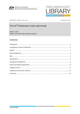 The 43Rd Parliament: Traits and Trends