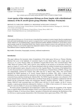 A New Species of the Rodent Genus Hylomyscus from Angola, with a Distributional Summary of the H. Anselli Species Group (Muridae: Murinae: Praomyini)